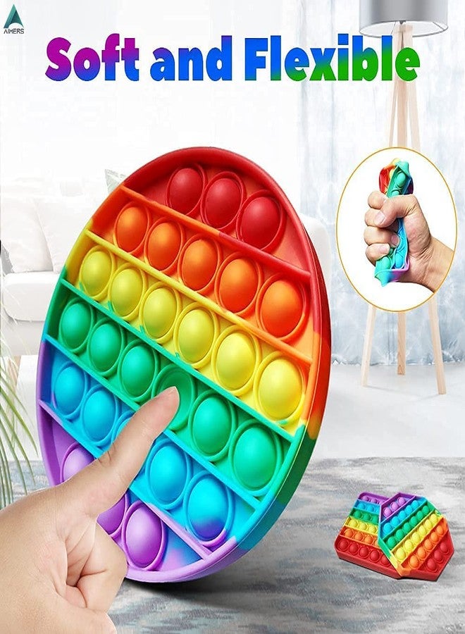AIMERS 2 Pack Rainbow Pop Fidget Toys, Round and Square, Colorful Push Pop Bubble Squeeze Toy, Silicone Sensory Gadget for Stress, Popper Gift for Kids, Children, Teens, Adults (Round + Heart) - Image 2